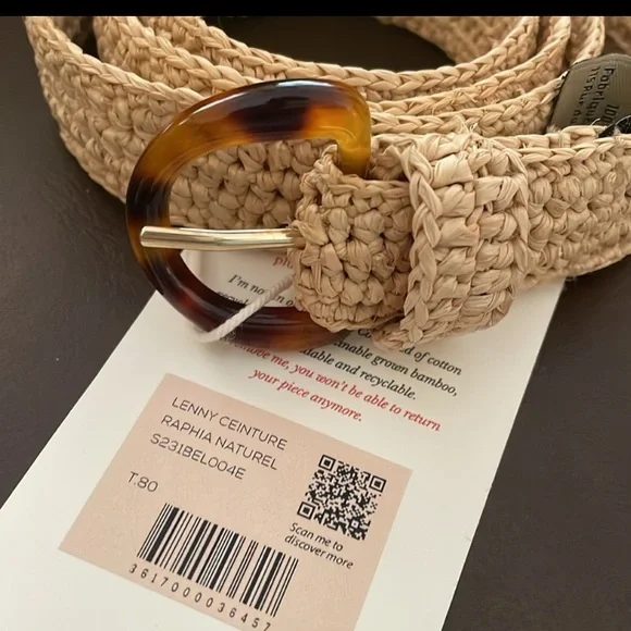 Sezane Tortoise Buckle Raffia Belt. Beige. 80CM. Lenny - Picture 4 of 8